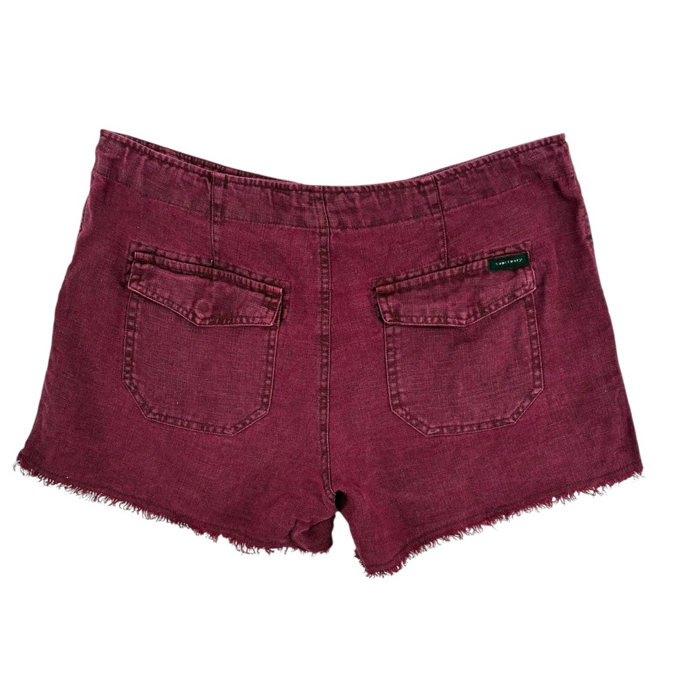 Sanctuary 100% Linen Burgundy Utility Shorts Drawstring Zip Fly Raw‎ Hem NWOT 29 - Picture 2 of 7